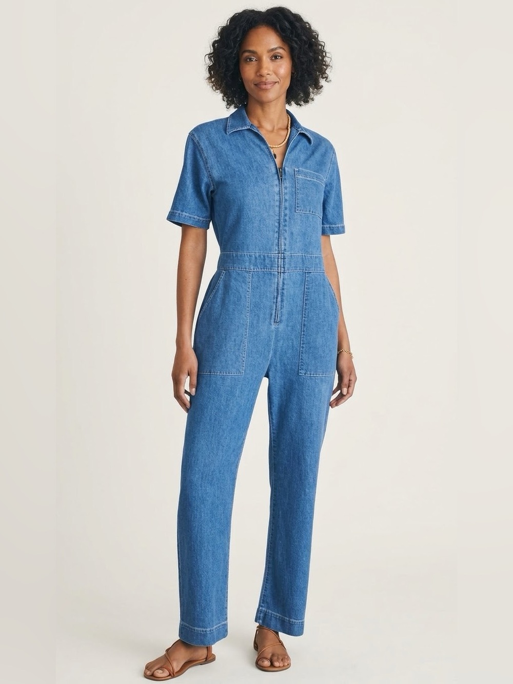 NWT Faherty Organic Cotton Blend Denim Jumpsuit Sz 4 in BAY BREEZE WASH